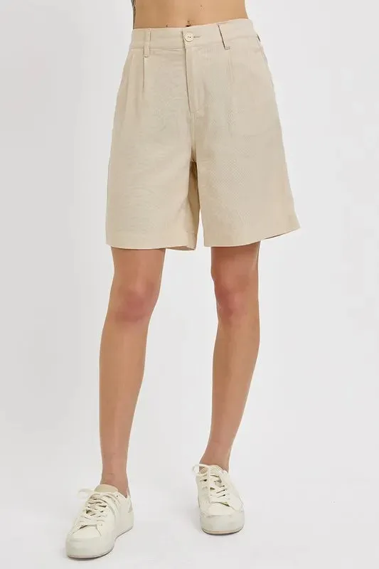 RISEN High Rise Pleated Front Shorts sold by Gigi Laurent