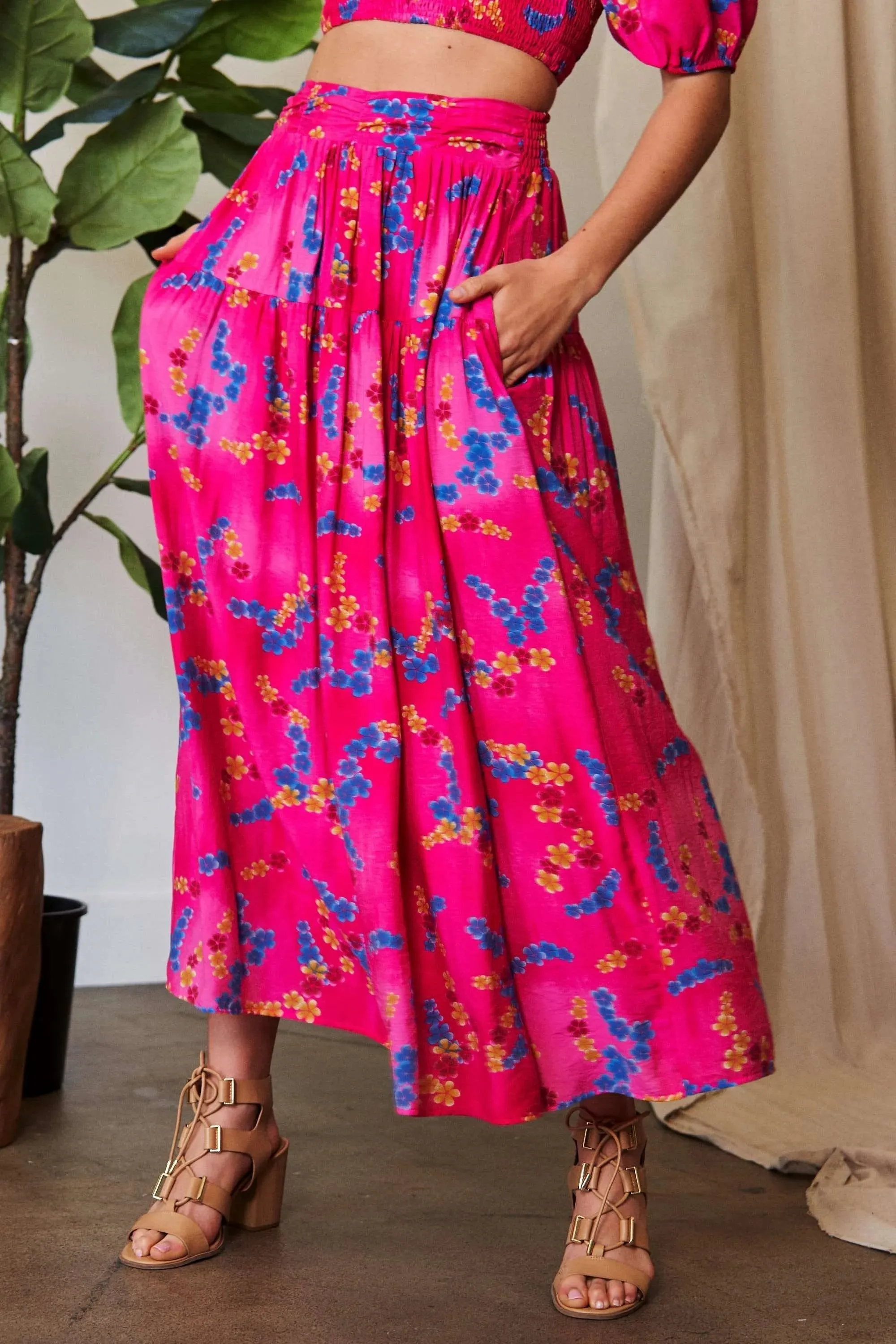 Davi & Dani Printed Smocking Waistband Ruffled Maxi Skirt sold by Gigi Laurent product image thumbnail 3