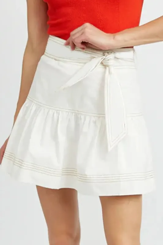 Contrast Stitching Trim Knotted High Waist A-Line Mini Skirt sold by Gigi Laurent