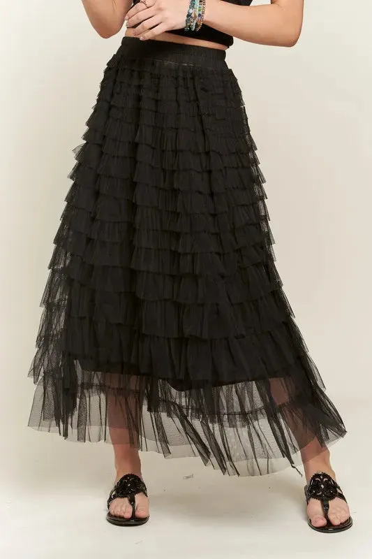ADORA Elastic Waist Layered Mesh Midi Skirt sold by Gigi Laurent
