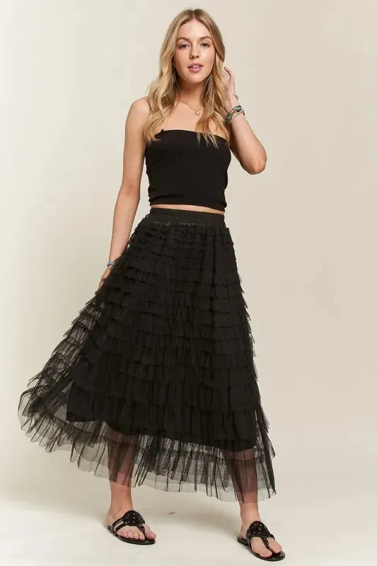 ADORA Elastic Waist Layered Mesh Midi Skirt sold by Gigi Laurent product image thumbnail 4