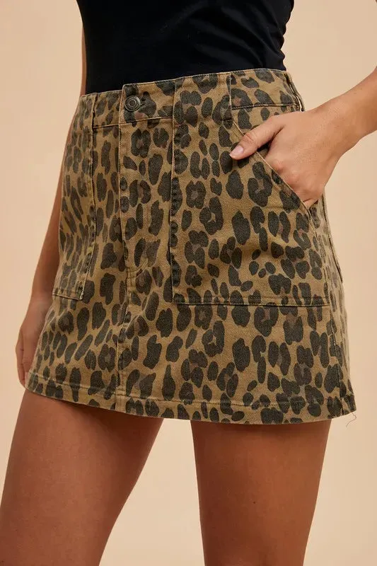 Annie Wear Leopard Denim Mini Skirt sold by Gigi Laurent