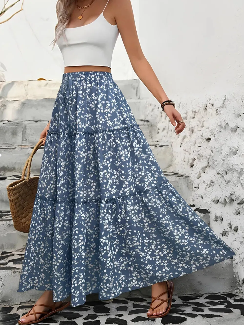 Tiered Floral Maxi Skirt sold by Gigi Laurent