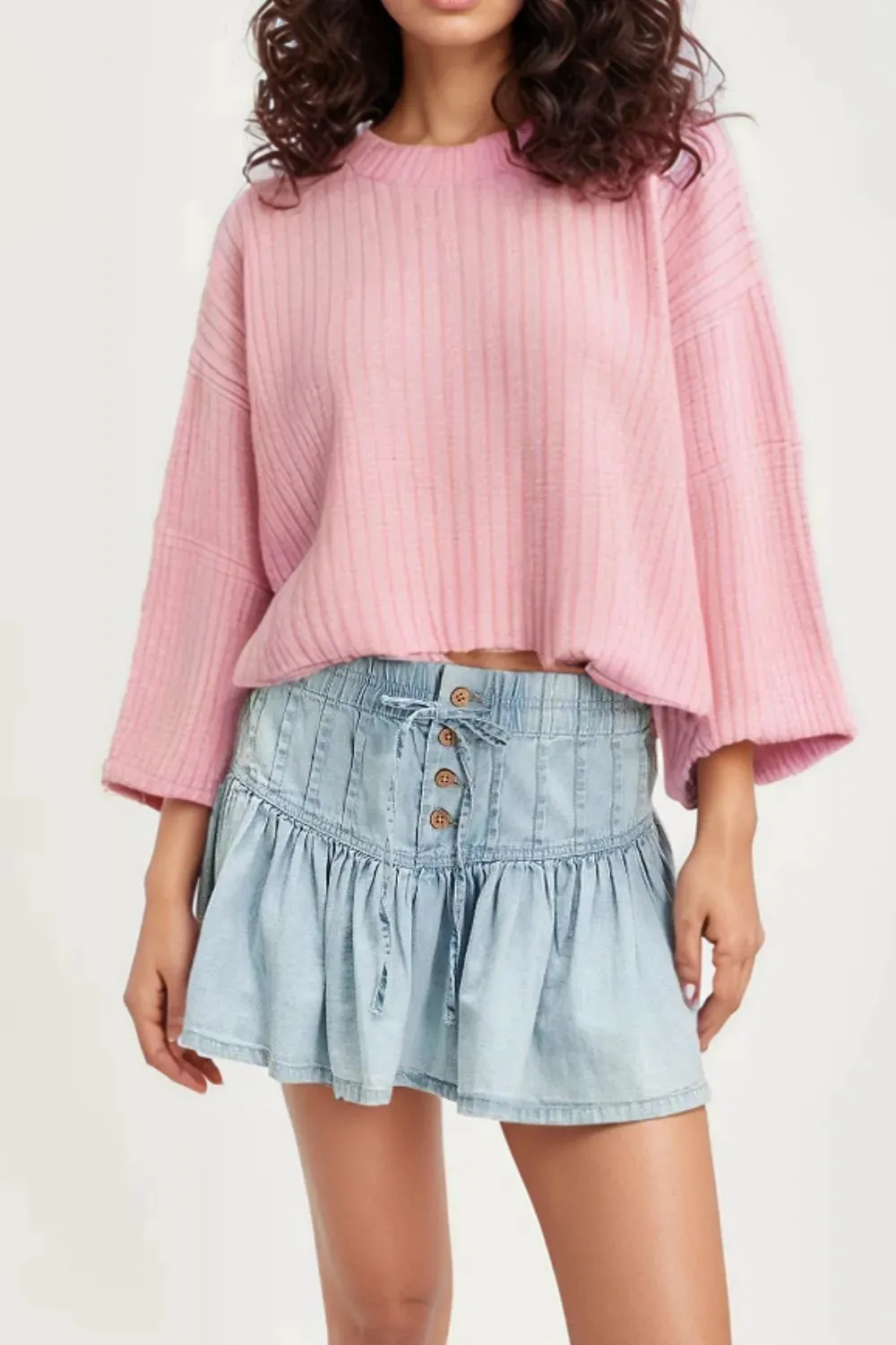 Buttoned Ruffled Mini Denim Skirt sold by Gigi Laurent