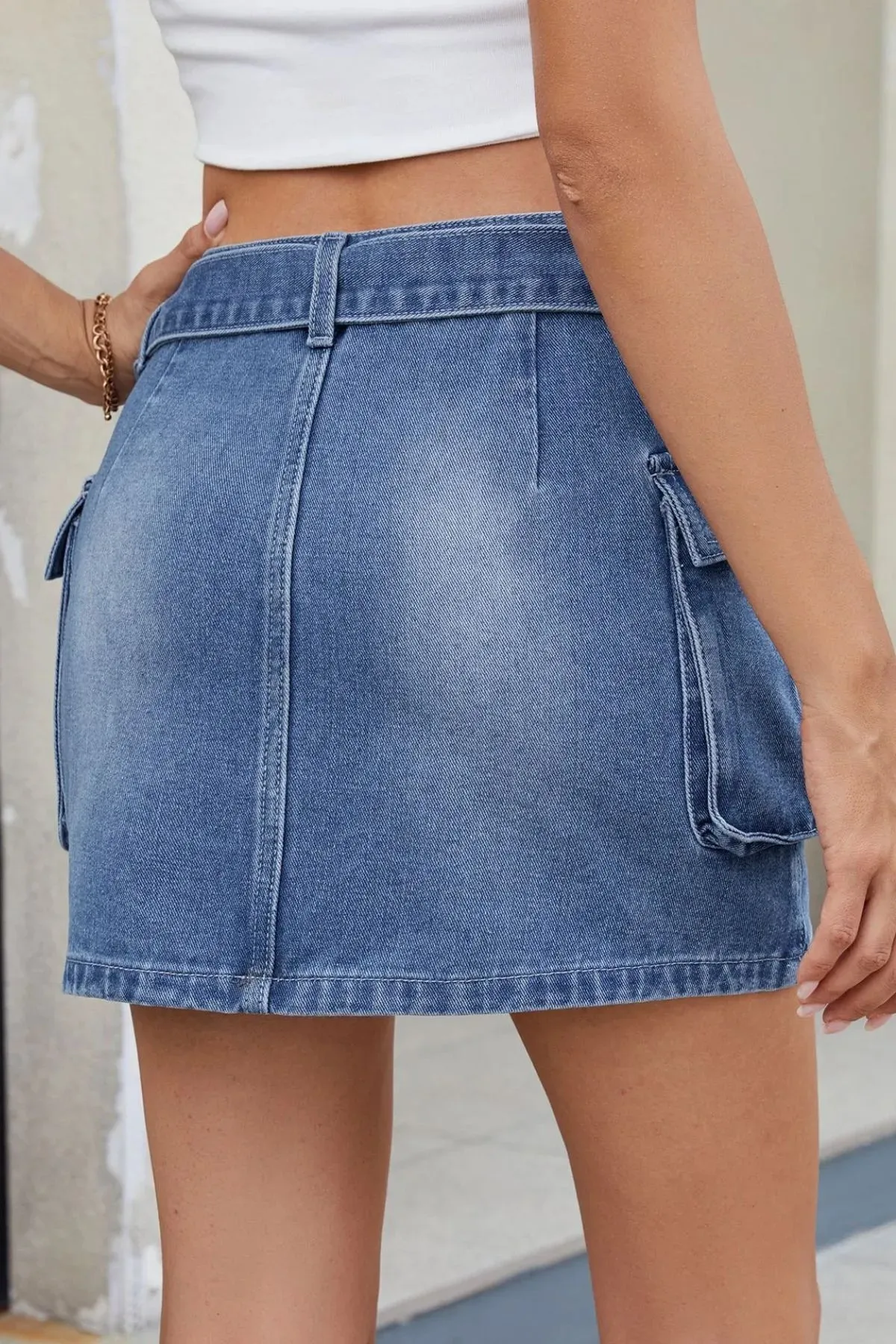 Criss-Cross Waist Detail Denim Mini Skirt sold by Gigi Laurent product image thumbnail 2
