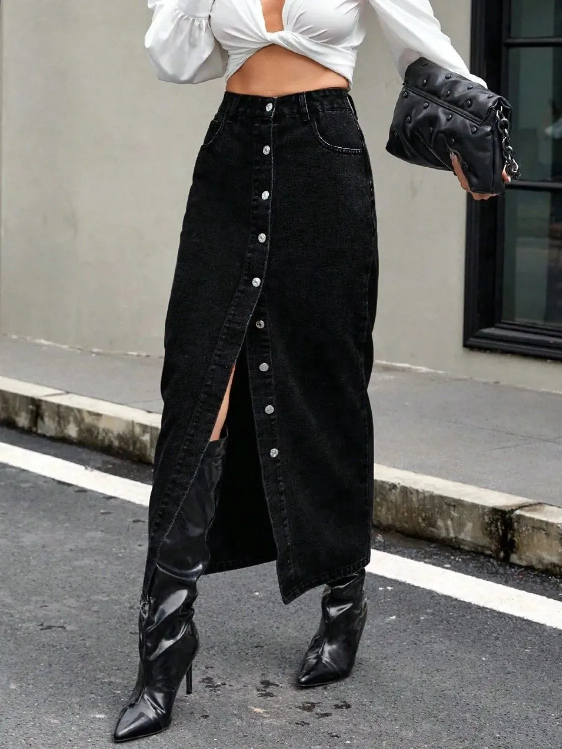 Button Front Denim Skirt sold by Gigi Laurent product image thumbnail 2