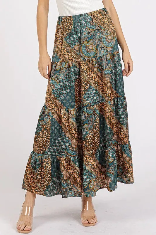 Mittoshop Paisley Patchwork Print Satin Maxi Skirt sold by Gigi Laurent