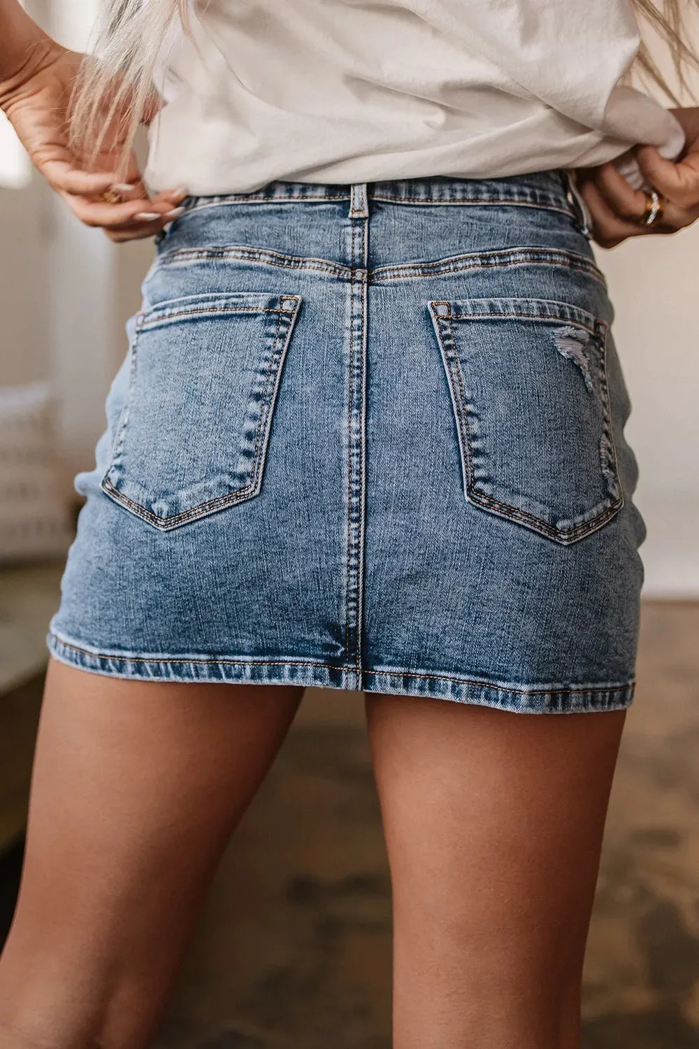 Rhinestone Distressed Denim Mini Skirt sold by Gigi Laurent product image thumbnail 2