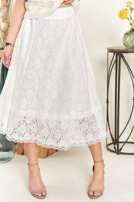 ADORA Elastic Waist Lace Midi Skirt sold by Gigi Laurent
