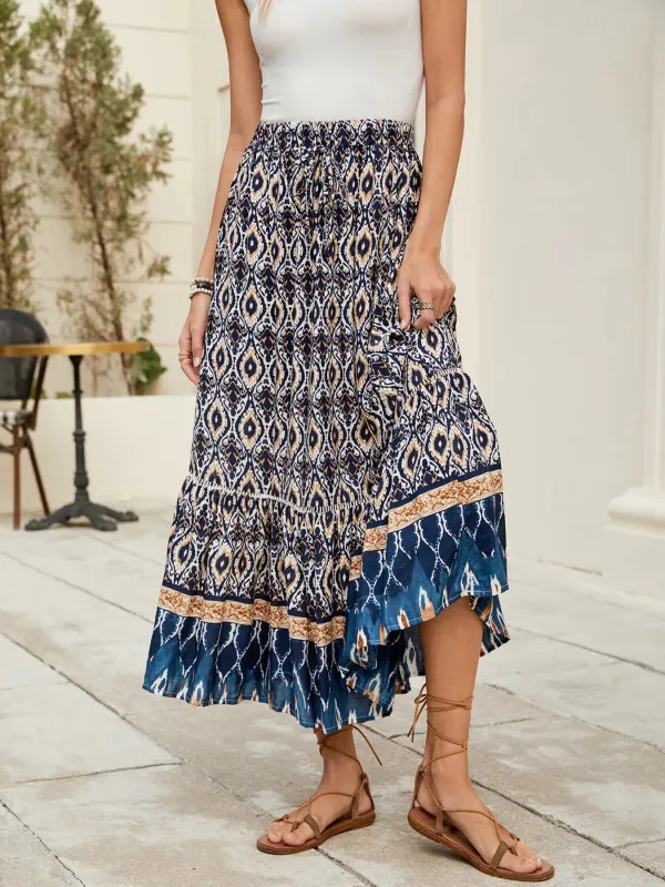 Bohemian Printed Ruched Maxi Skirt sold by Gigi Laurent