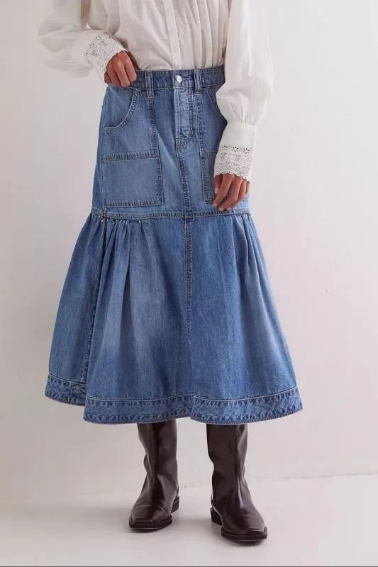 Midi Denim Skirt with Pockets sold by Gigi Laurent