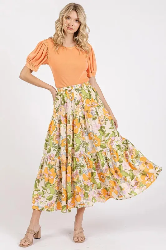 Mittoshop Flower Print Elastic Waist Tiered Skirt sold by Gigi Laurent product image thumbnail 4
