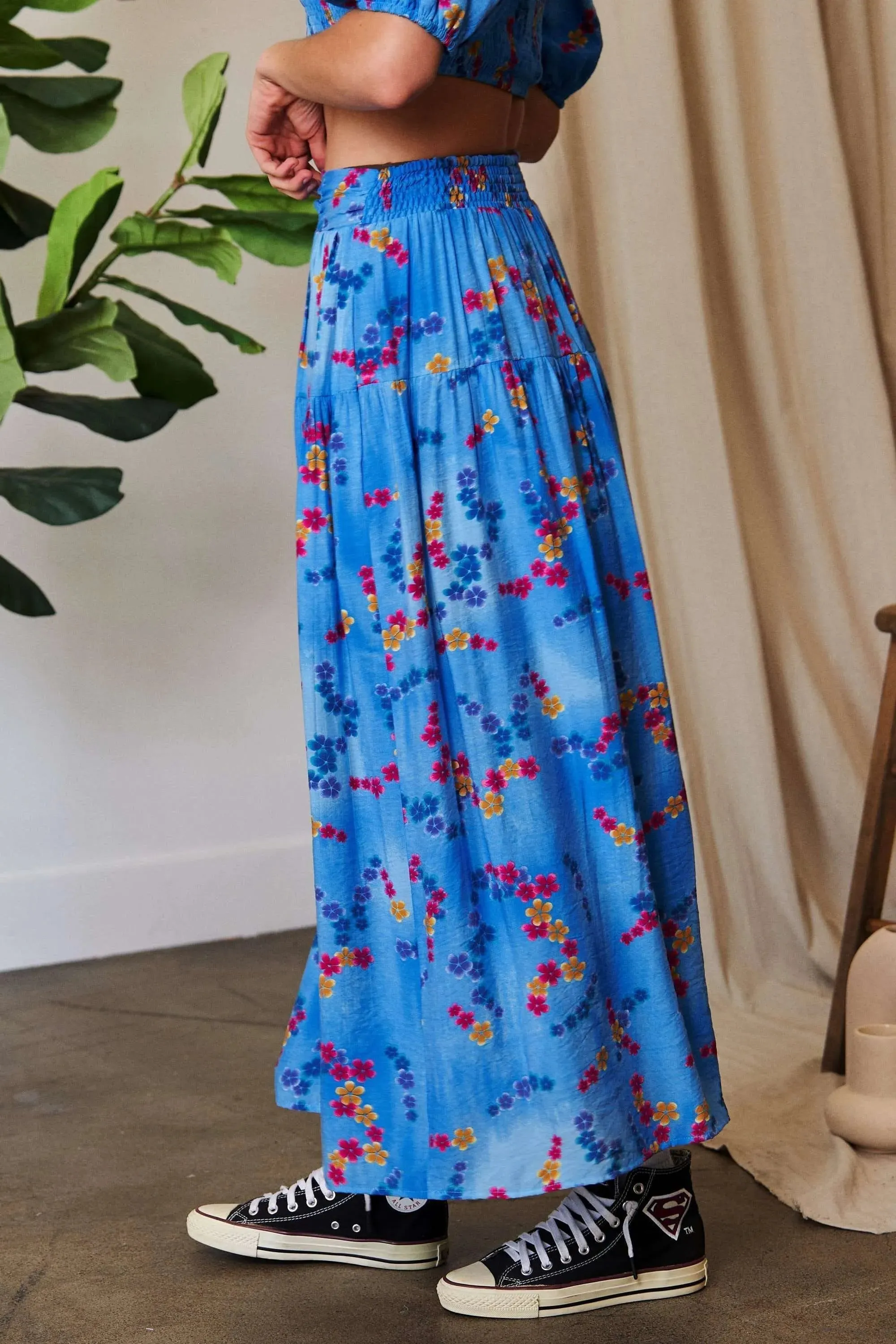 Davi & Dani Printed Smocking Waistband Ruffled Maxi Skirt sold by Gigi Laurent product image thumbnail 4