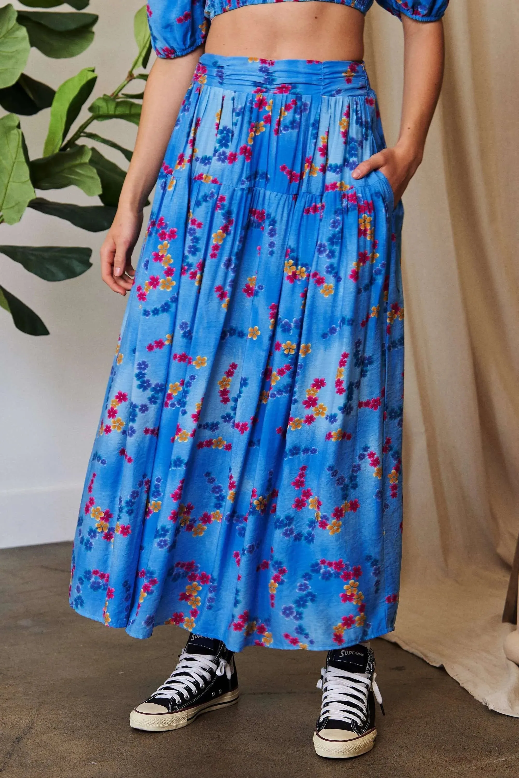 Davi & Dani Printed Smocking Waistband Ruffled Maxi Skirt sold by Gigi Laurent product image thumbnail 2