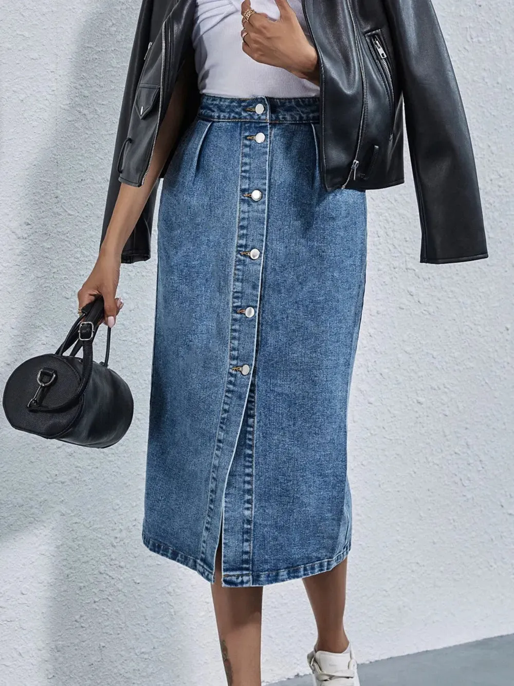 Buttoned Denim Skirt with Pockets sold by Gigi Laurent product image thumbnail 2