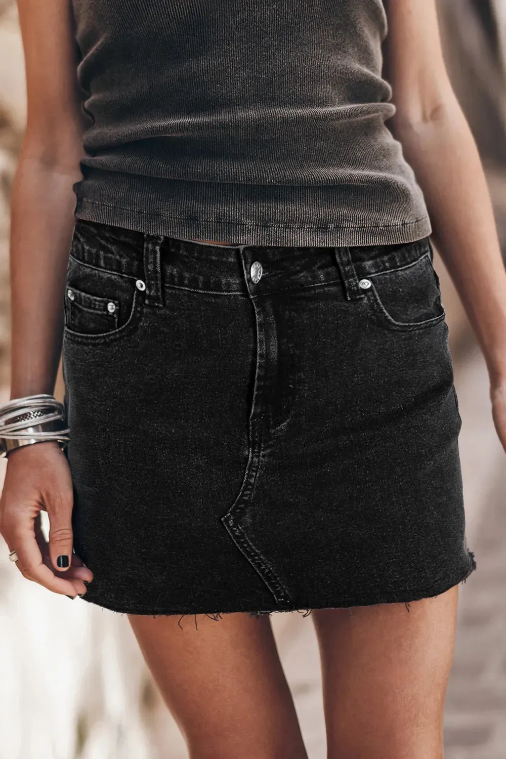 Frayed Hem Denim Mini Skirt sold by Gigi Laurent