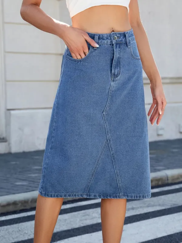 Slit Back Midi Denim Skirt sold by Gigi Laurent
