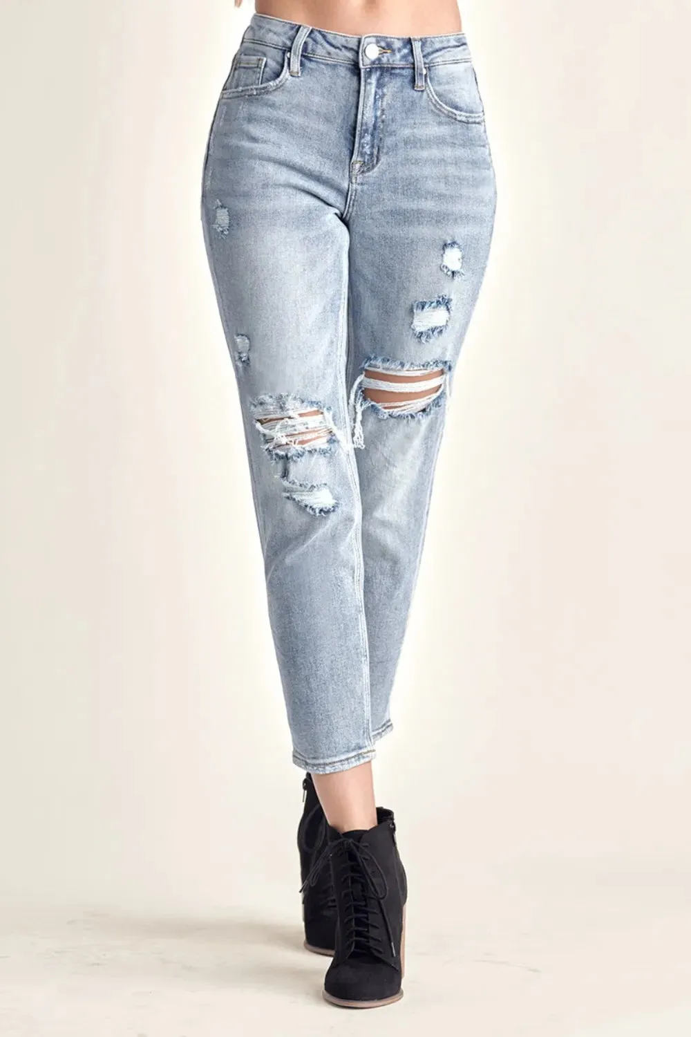 RISEN Distressed Slim Cropped Jeans sold by Gigi Laurent