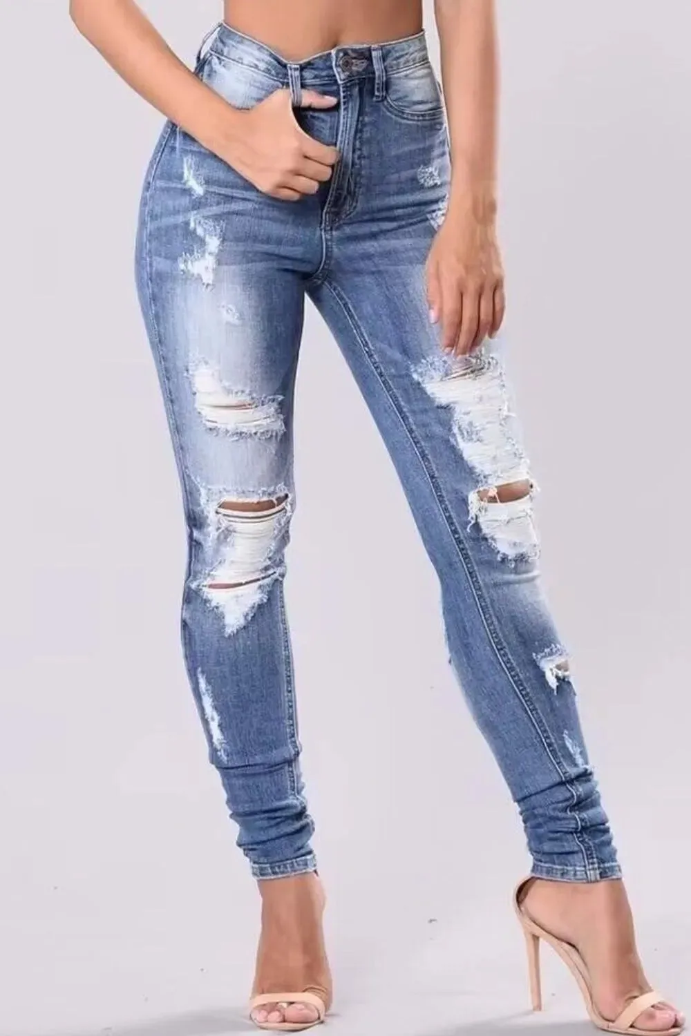 Full Size Distressed Skinny Jeans Plus Size sold by Gigi Laurent