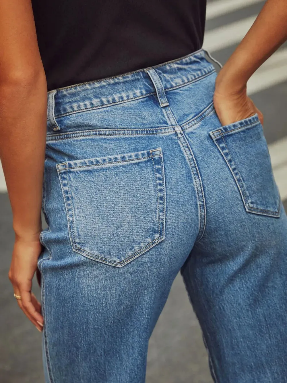 High Waisted Straight Leg Rolled Jeans sold by Gigi Laurent product image thumbnail 3