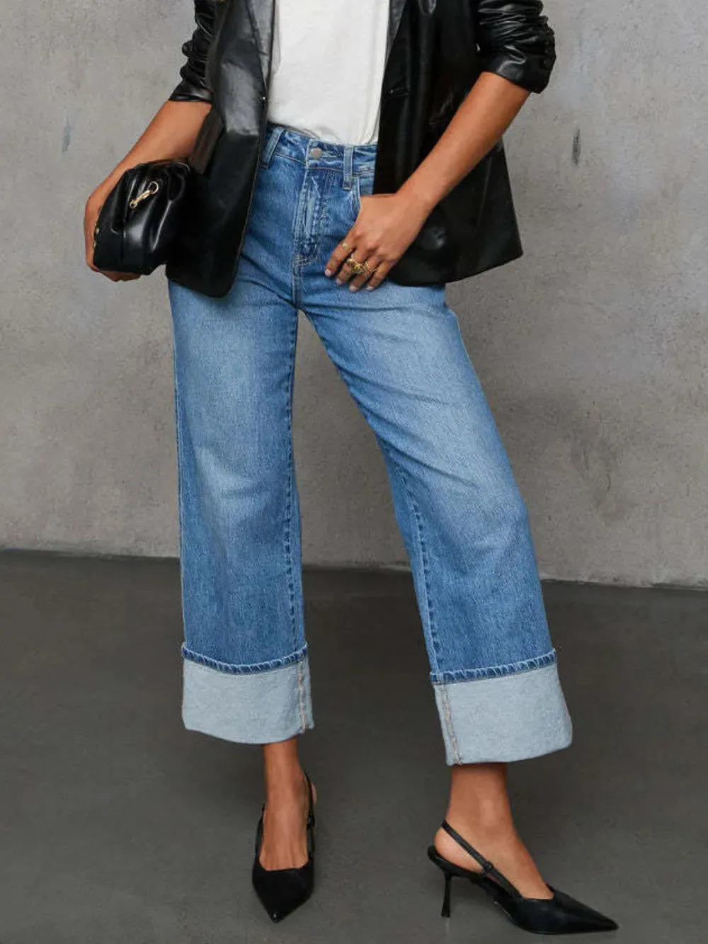 High Waisted Straight Leg Rolled Jeans sold by Gigi Laurent product image thumbnail 5
