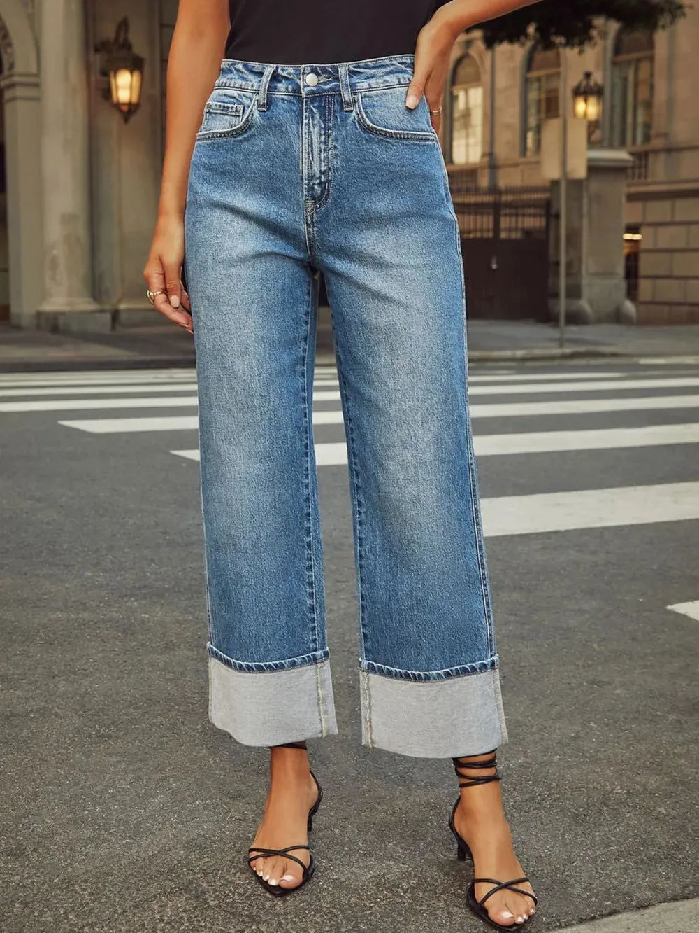High Waisted Straight Leg Rolled Jeans sold by Gigi Laurent product image thumbnail 4