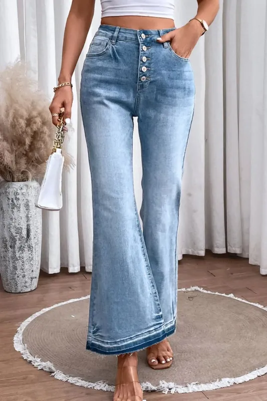 High Waist Button Fly Flared Jeans sold by Gigi Laurent