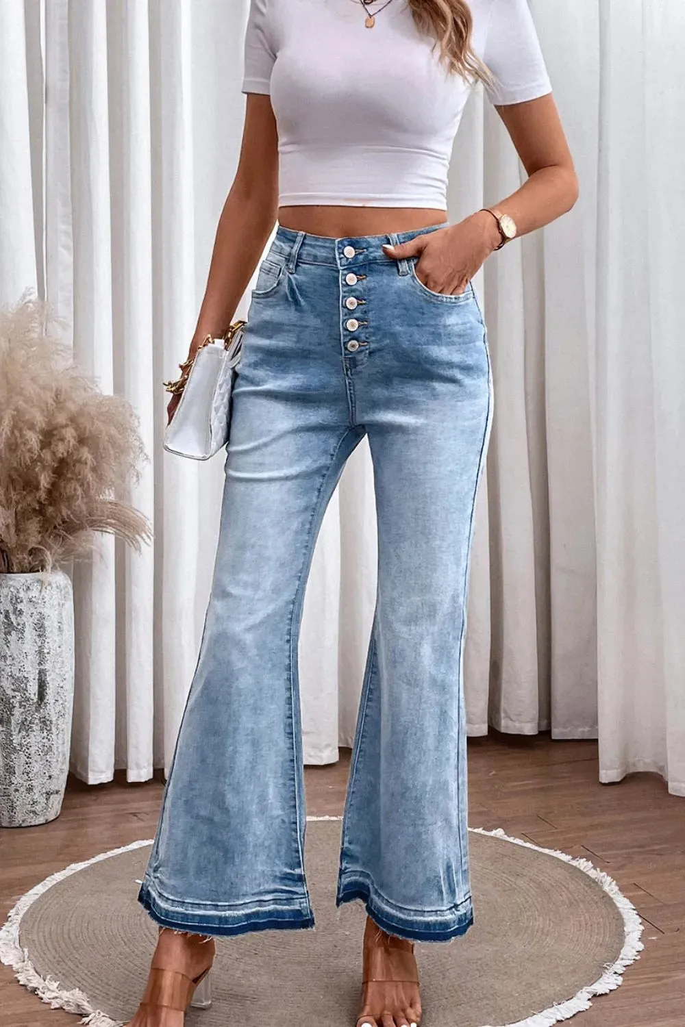 High Waist Button Fly Flared Jeans sold by Gigi Laurent product image thumbnail 5