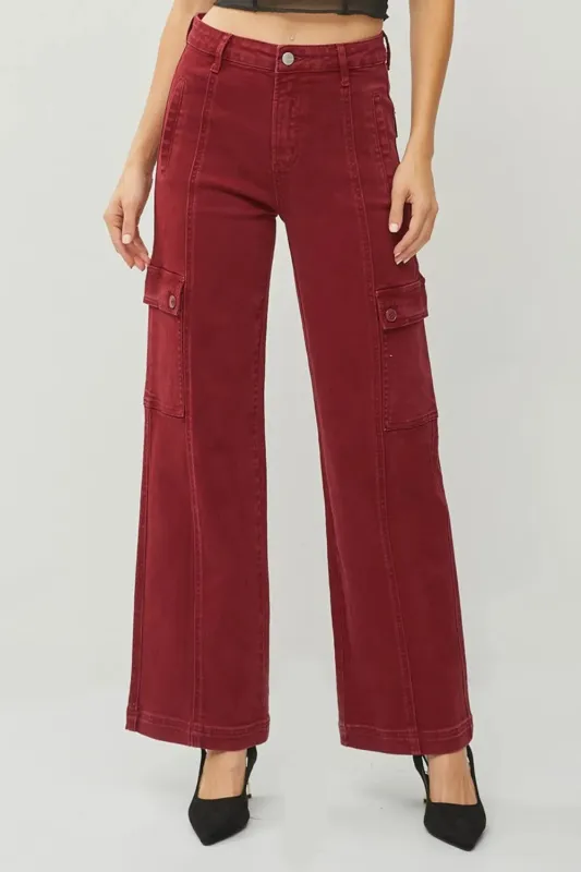 RISEN Full Size High Rise Wide Leg Cargo Jeans sold by Gigi Laurent