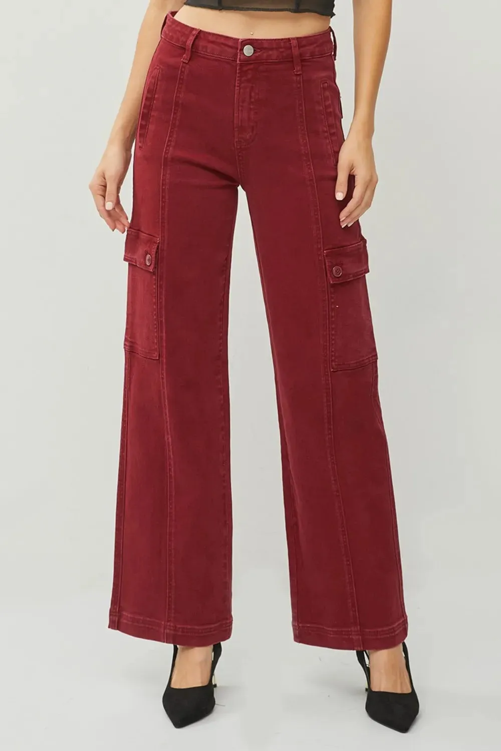 RISEN Full Size High Rise Wide Leg Cargo Jeans sold by Gigi Laurent