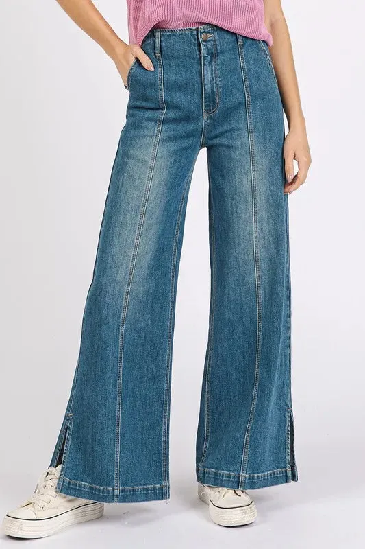 Mittoshop Medium Wash Seam Detail Wide Leg Denim Jeans sold by Gigi Laurent