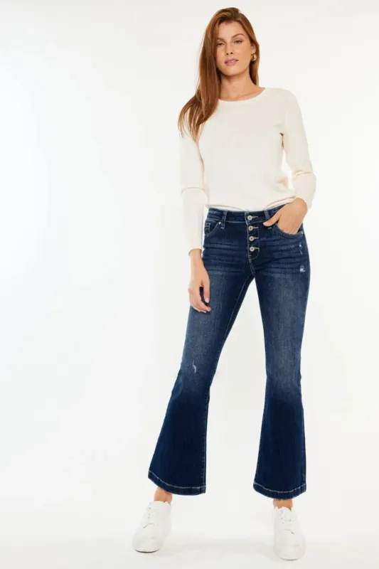 Kancan Mid Rise Button Fly Flare Jeans sold by Gigi Laurent