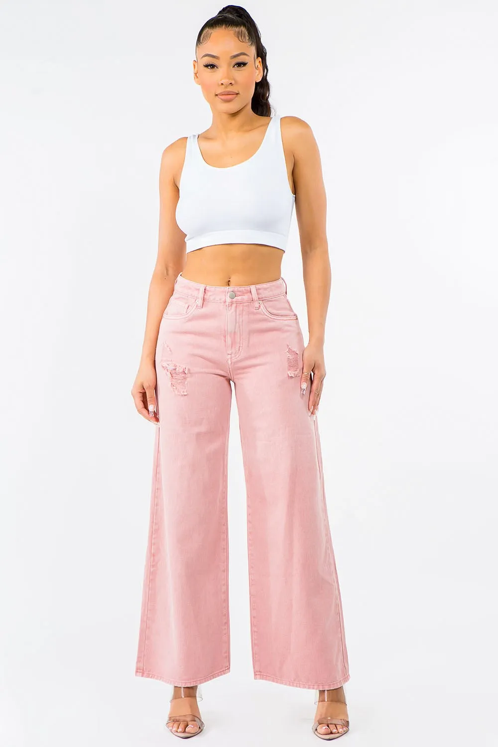 American Bazi High Waist Distressed Wide Leg Jeans sold by Gigi Laurent product image thumbnail 4