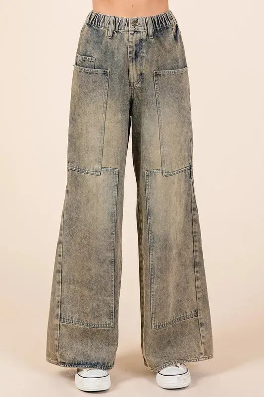 Mittoshop Washed Wide Leg Jeans with Pockets sold by Gigi Laurent