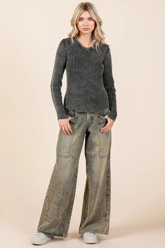 Mittoshop Washed Wide Leg Jeans with Pockets sold by Gigi Laurent product image thumbnail 5