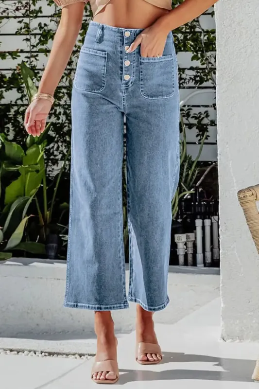 Button Fly Cropped Wide Leg Jeans sold by Gigi Laurent