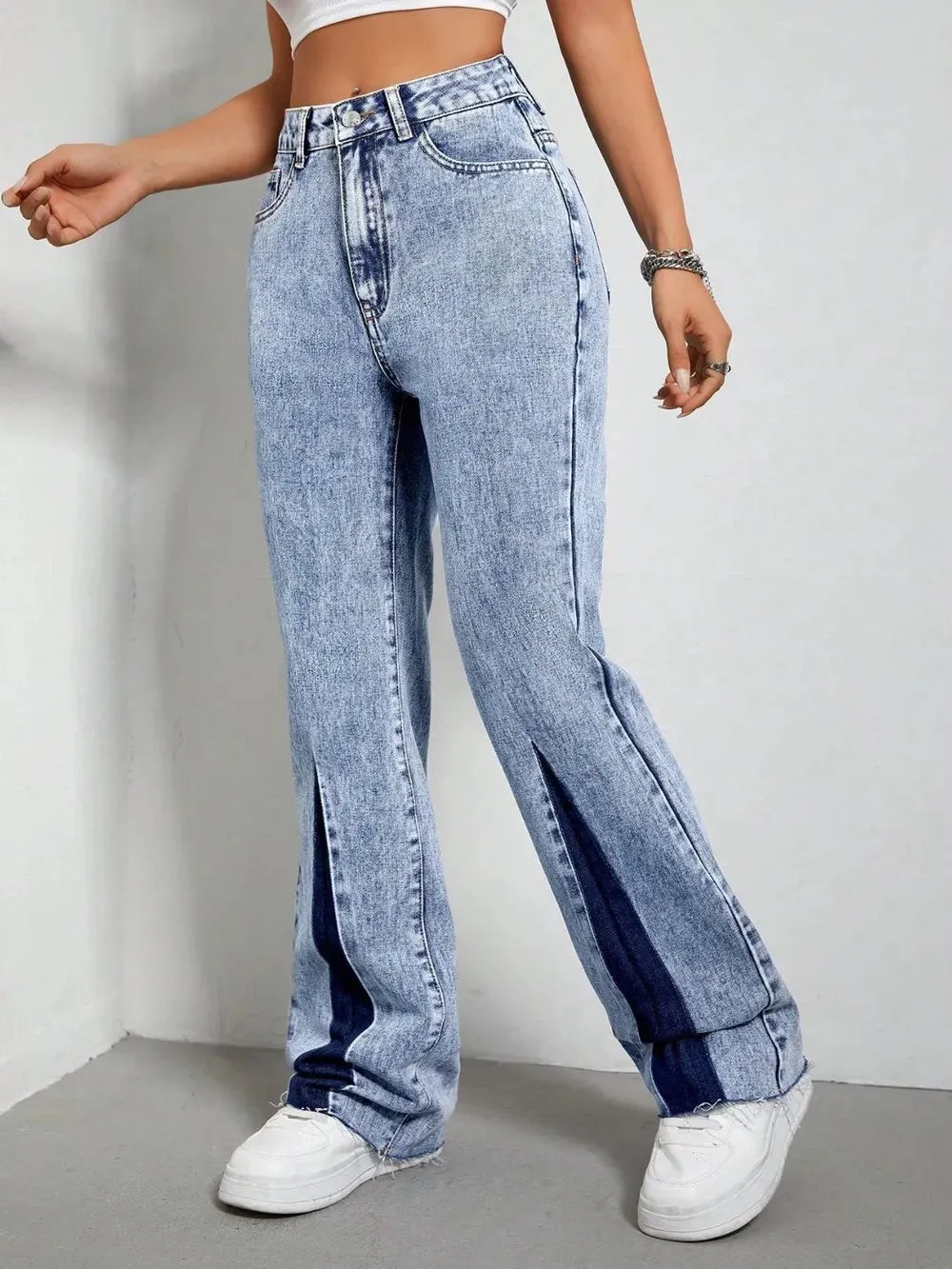 Contrast Bootcut Jeans with Pockets sold by Gigi Laurent