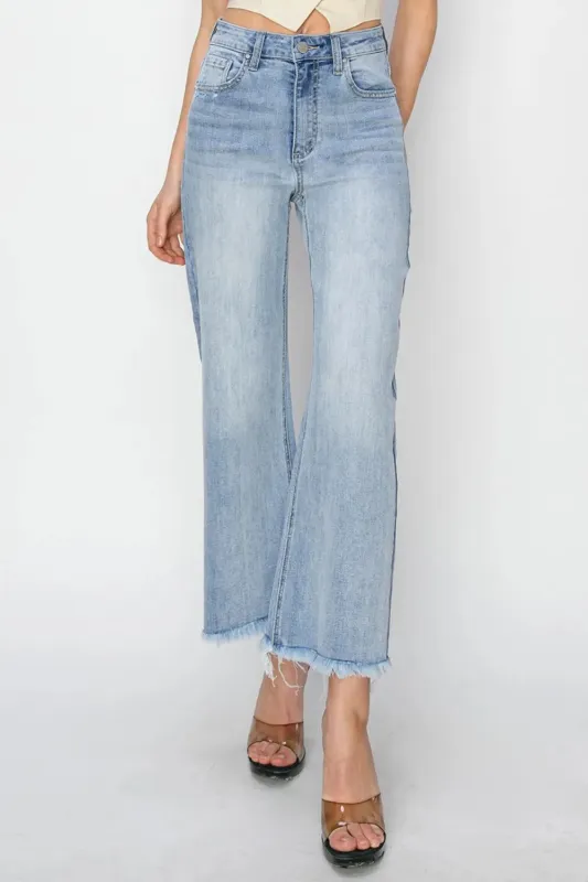 RISEN High Rise Crop Wide Fray Hem Jeans sold by Gigi Laurent