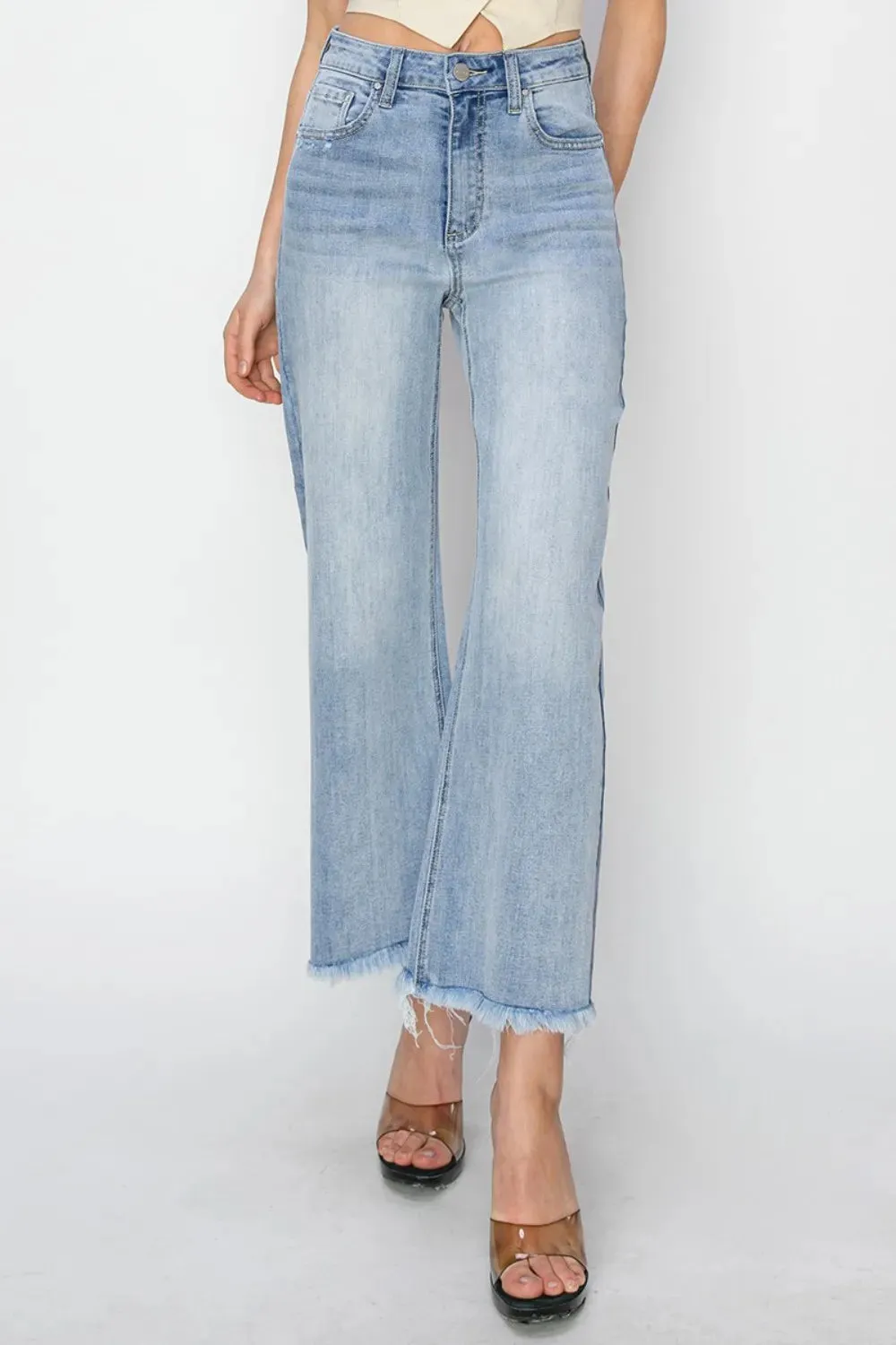 RISEN High Rise Crop Wide Fray Hem Jeans sold by Gigi Laurent