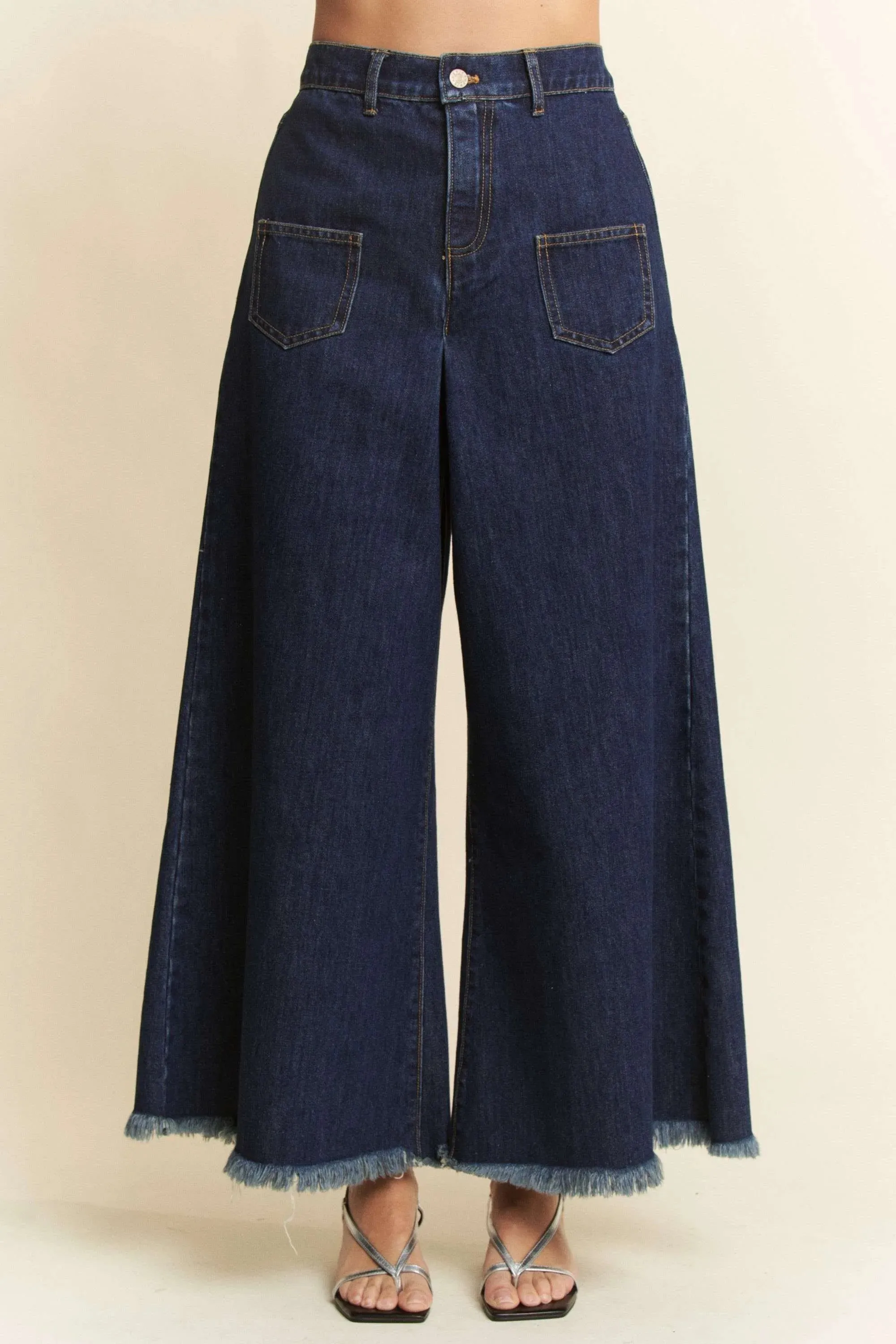 Davi & Dani Patch Pocket Wide Leg Culotte Jeans sold by Gigi Laurent