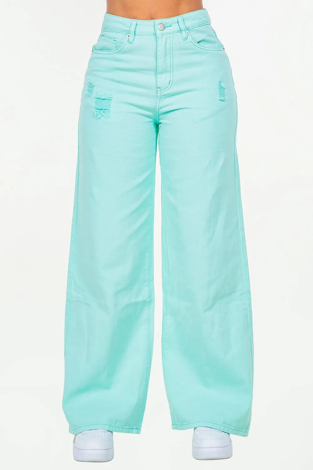 American Bazi High Waist Distressed Wide Leg Jeans sold by Gigi Laurent