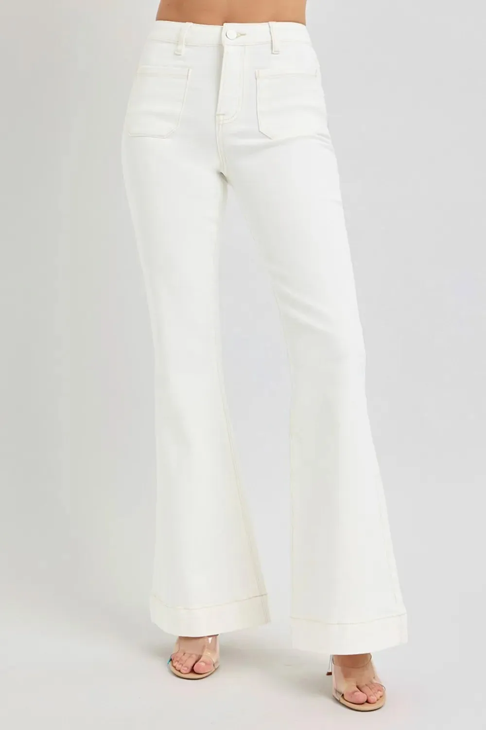 RISEN Full Size High Rise Front Patch Pocket Flare Jeans sold by Gigi Laurent