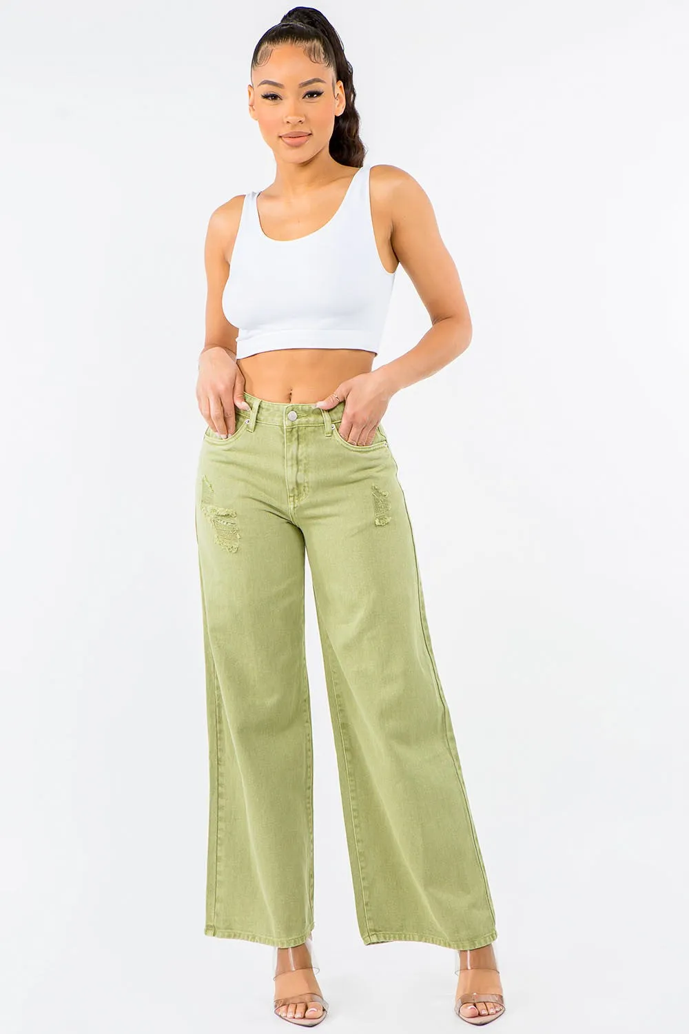 American Bazi High Waist Distressed Wide Leg Jeans sold by Gigi Laurent product image thumbnail 3
