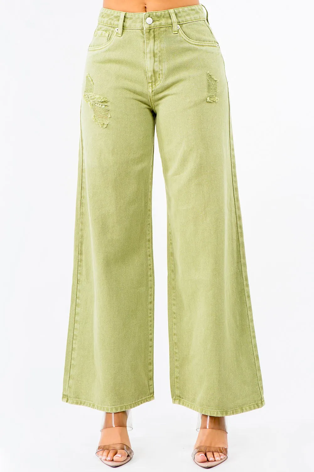 American Bazi High Waist Distressed Wide Leg Jeans sold by Gigi Laurent