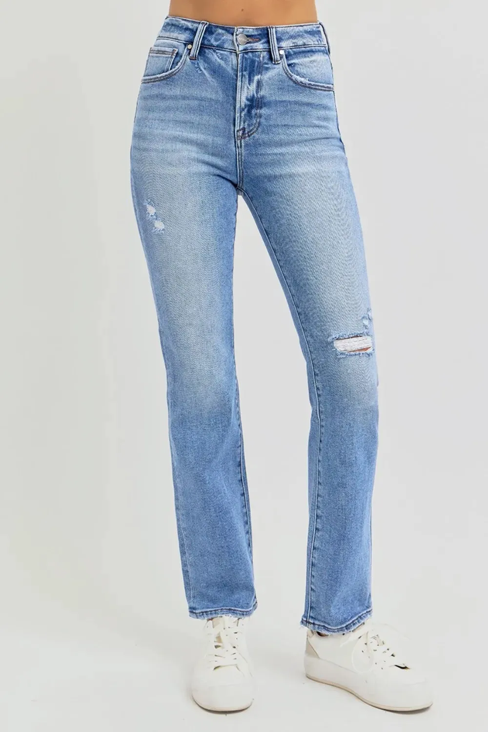 RISEN Full Size Distressed High-Rise Ankle Straight Jeans sold by Gigi Laurent product image thumbnail 4