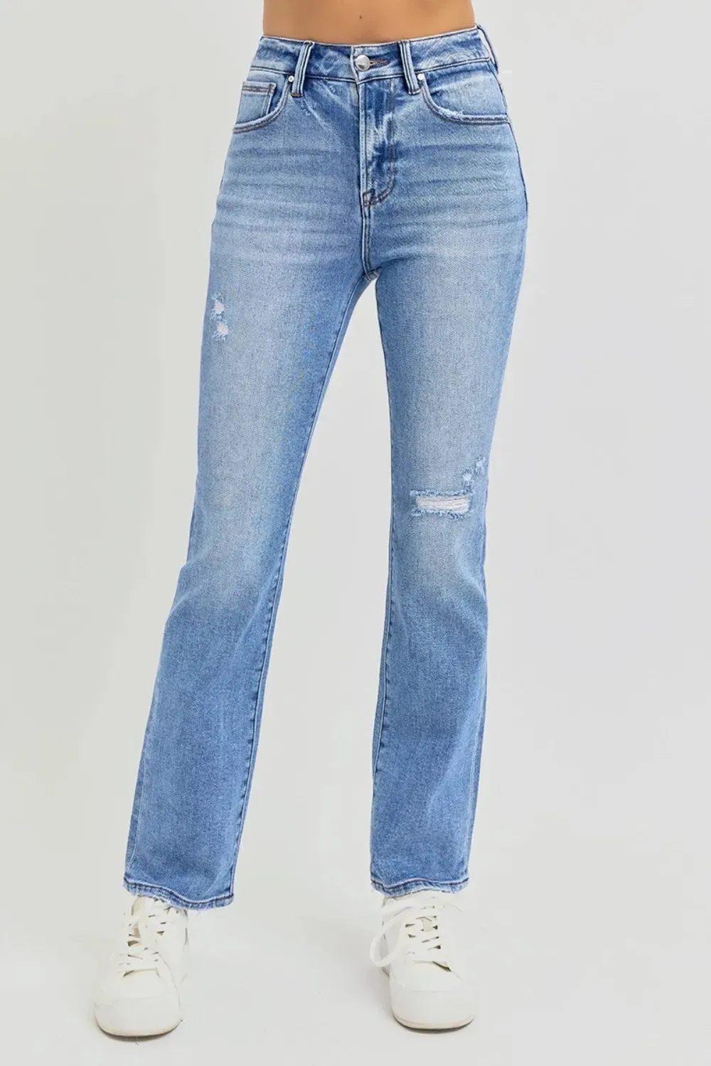 RISEN Full Size Distressed High-Rise Ankle Straight Jeans sold by Gigi Laurent