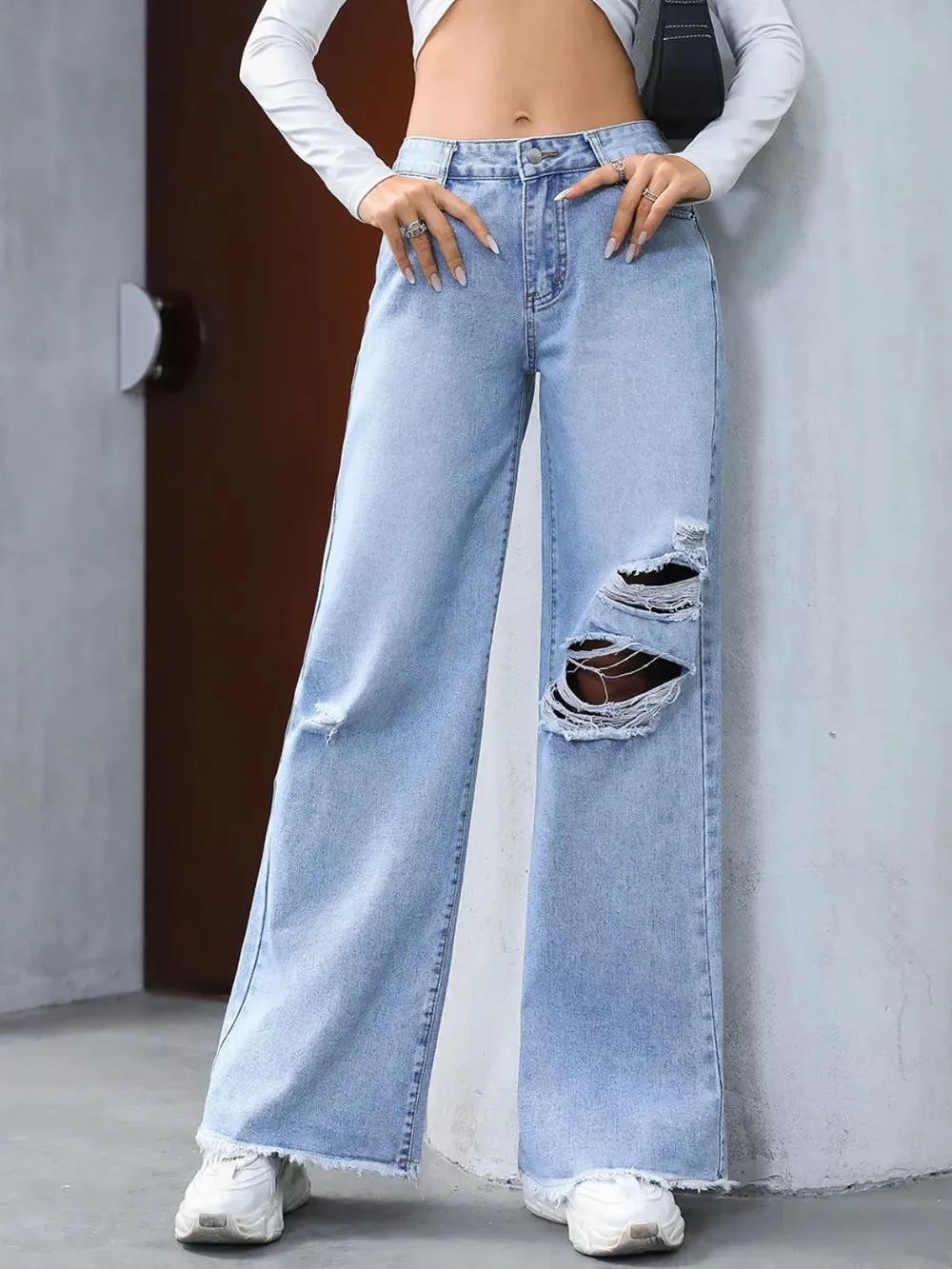 Distressed Raw Hem Wide Leg Jeans sold by Gigi Laurent product image thumbnail 2
