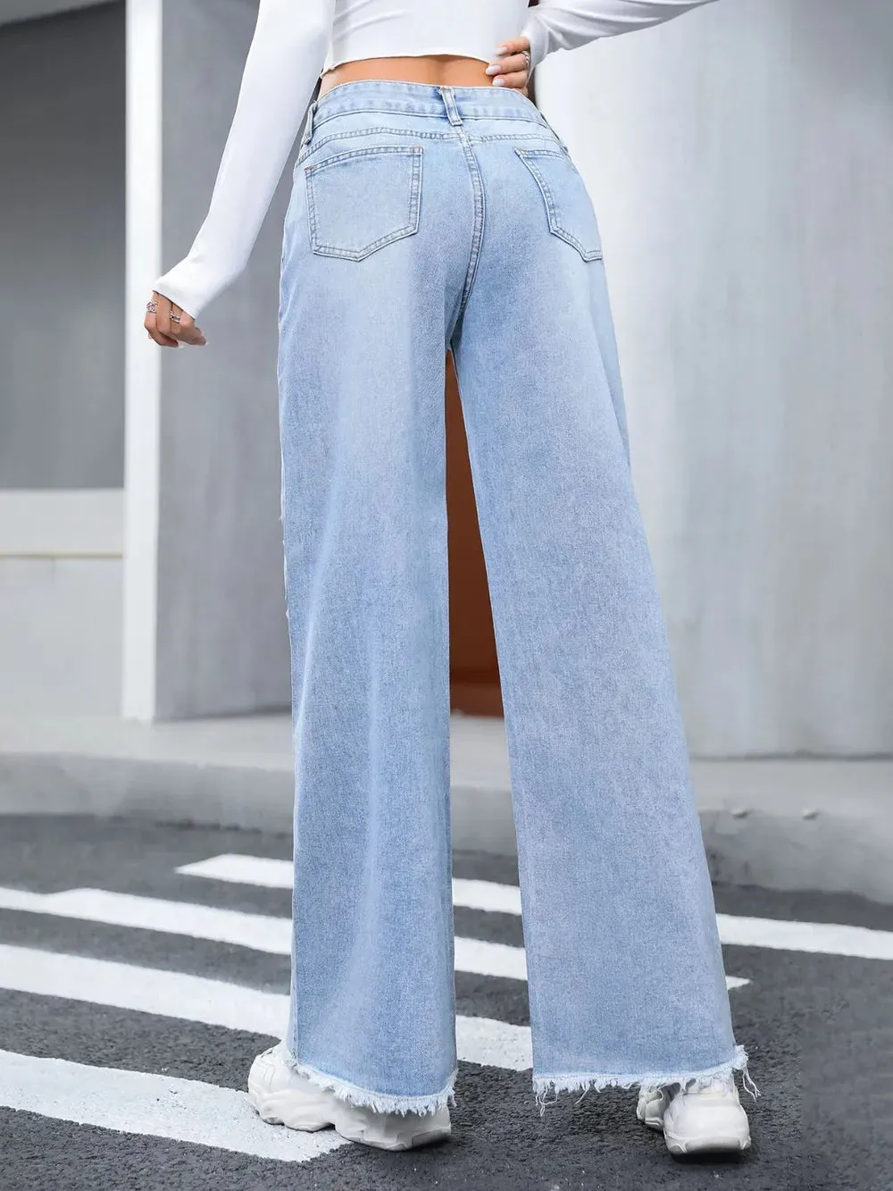 Distressed Raw Hem Wide Leg Jeans sold by Gigi Laurent product image thumbnail 4