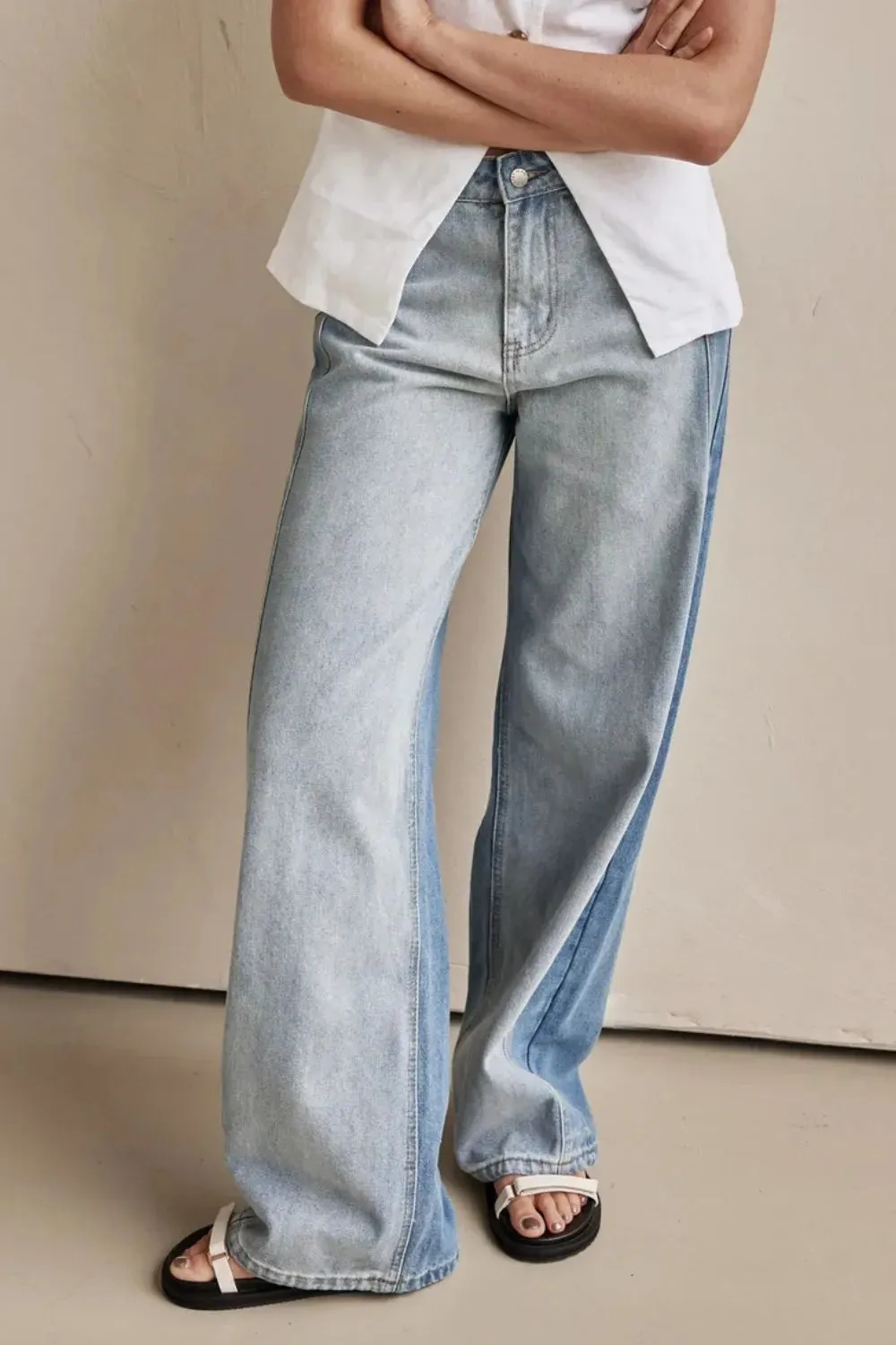 Contrast Straight Leg Jeans with Pockets sold by Gigi Laurent product image thumbnail 4