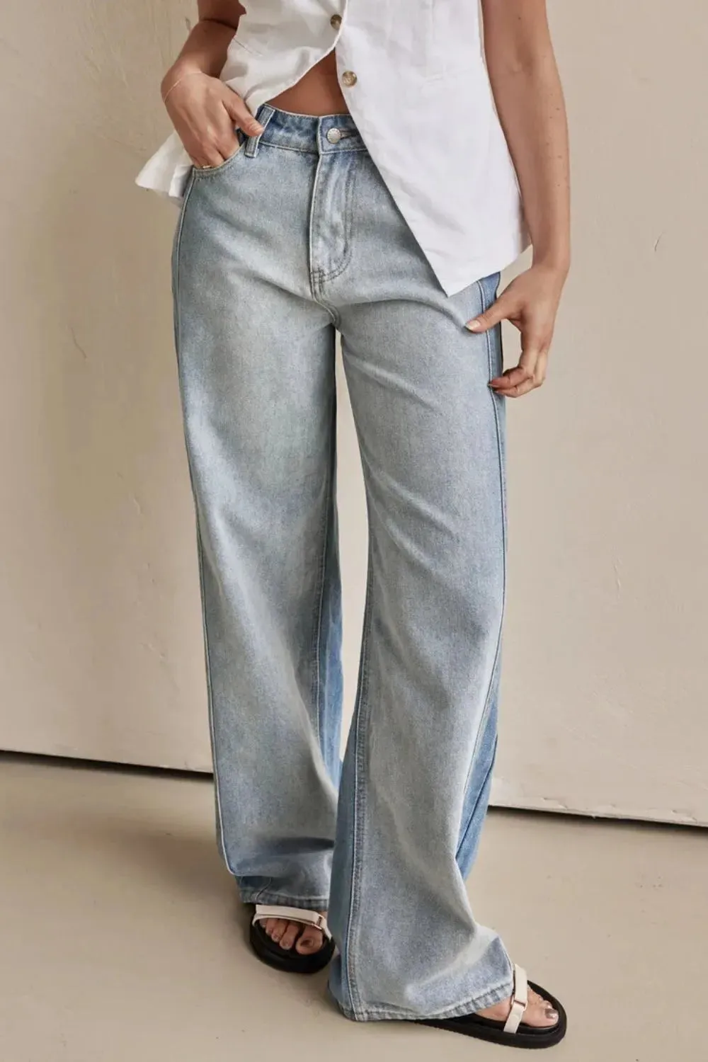 Contrast Straight Leg Jeans with Pockets sold by Gigi Laurent product image thumbnail 2
